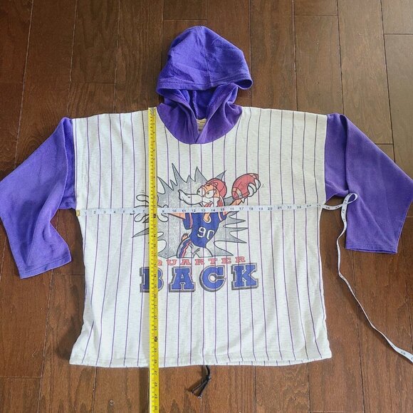 Vintage Quarter Back 3/4 Sleeve Stop Action Sports Wear Hooded Shirt - Picture 3 of 16